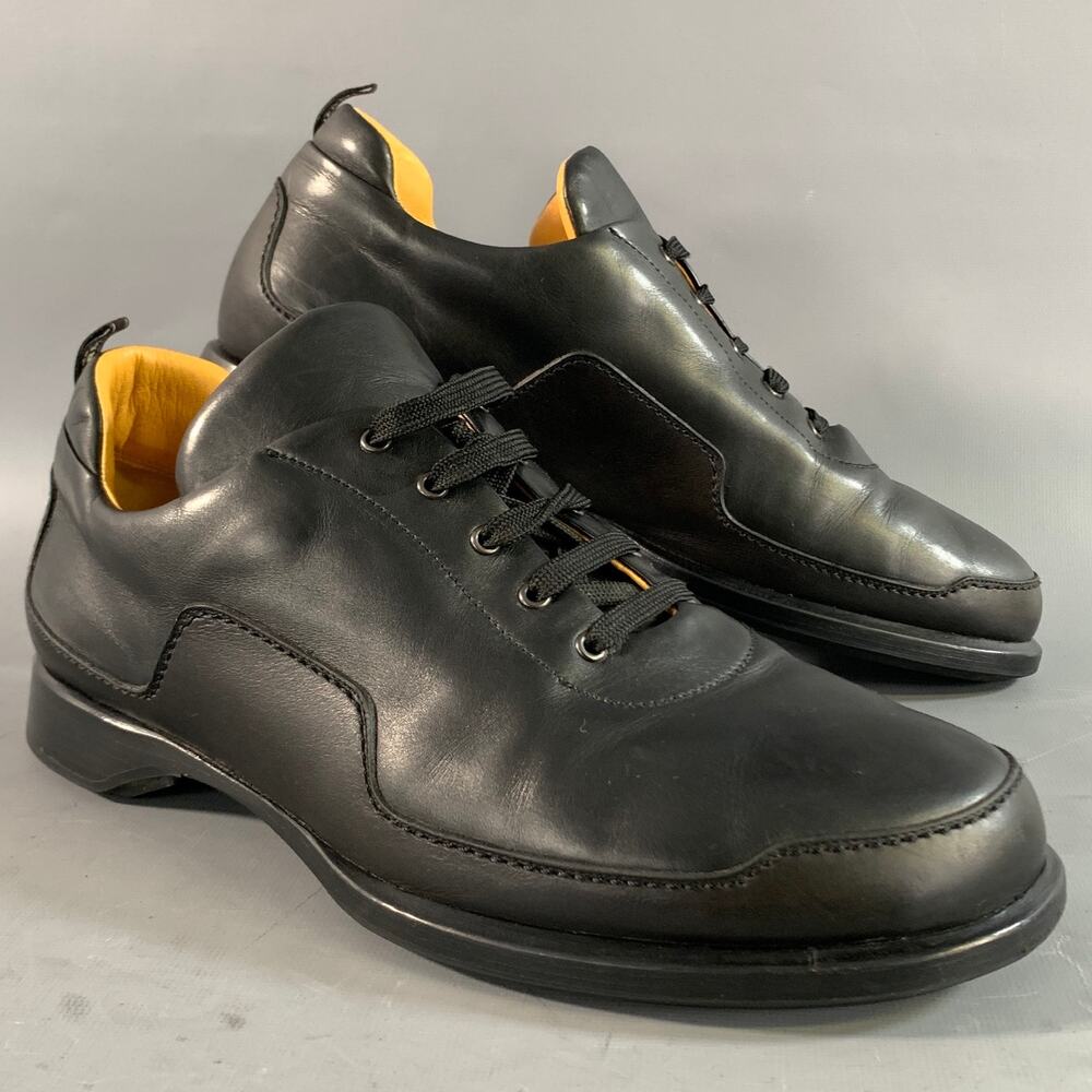 HERMES Size 12 Black Leather Low Top Sneakers